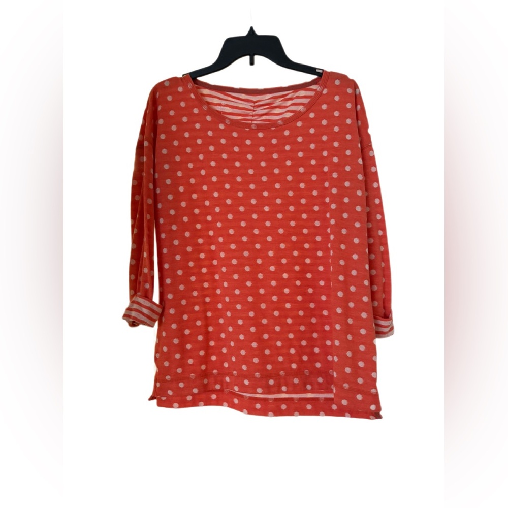T by Talbots Tangerine Polka Dot Stripe Trim Top – Size L